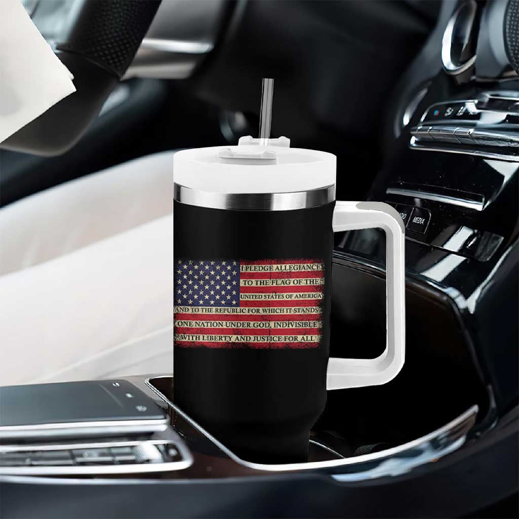 Pledge of Allegiance USA Flag Vintage Patriotic Graphic Tumbler With Handle One Nation Under God Liberty and Justice for All