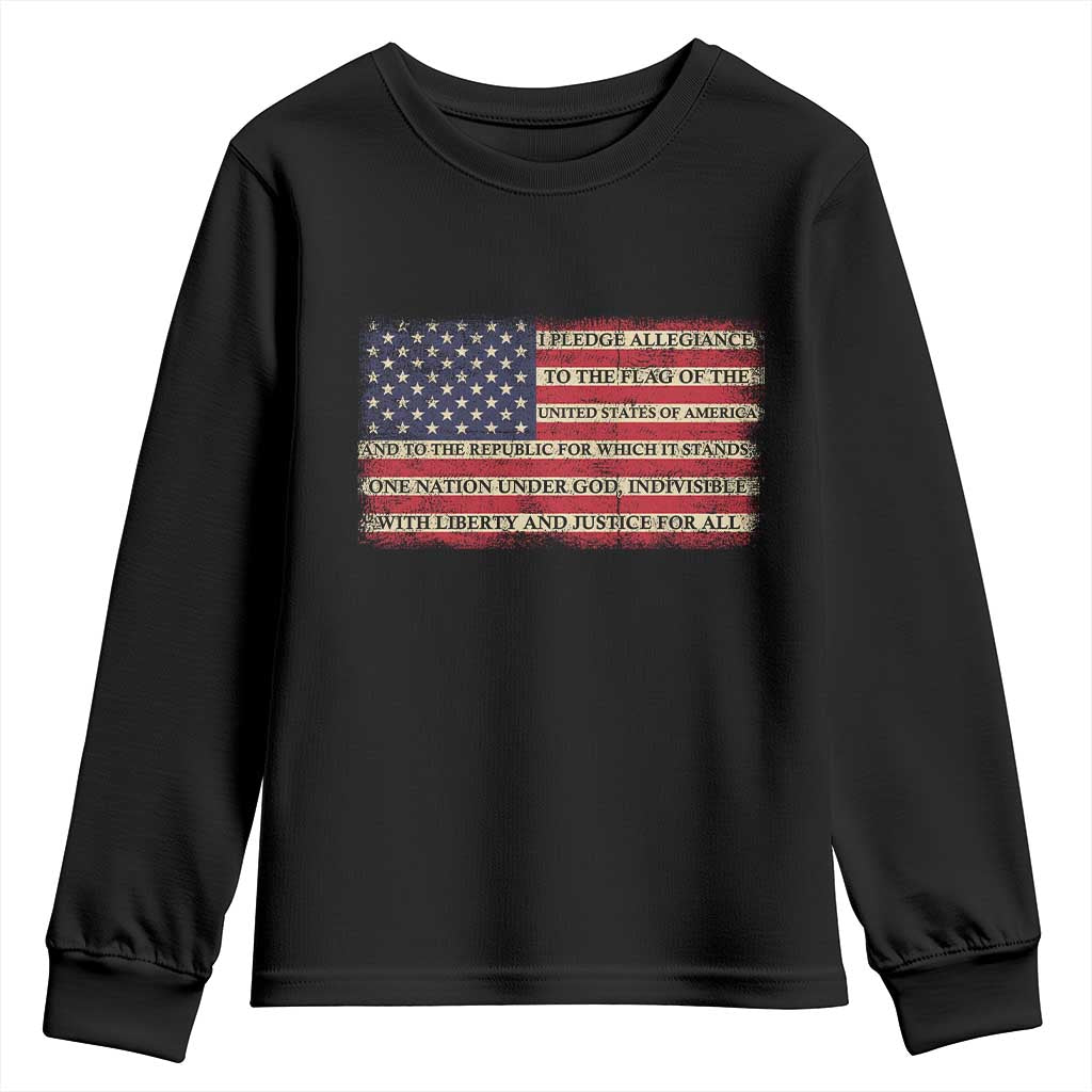 Pledge of Allegiance USA Flag Vintage Patriotic Graphic Youth Sweatshirt One Nation Under God Liberty and Justice for All