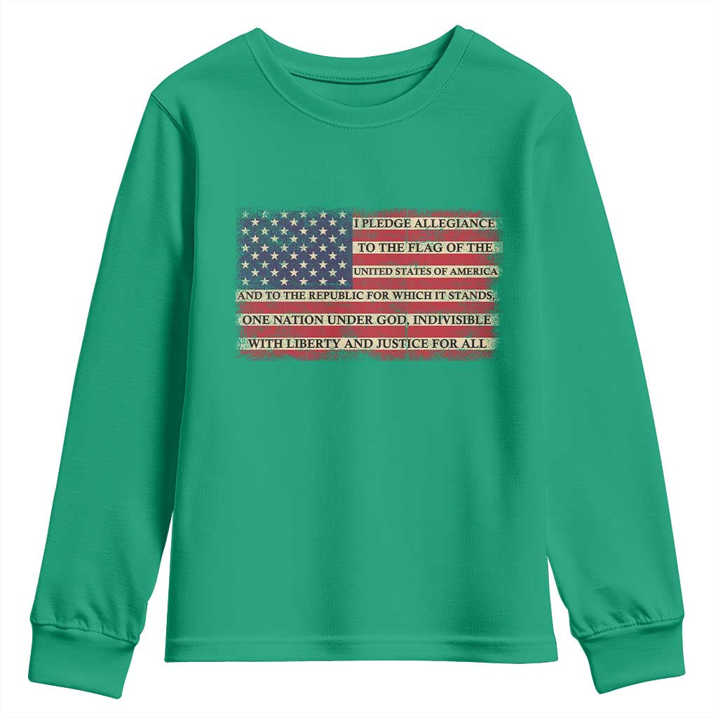 Pledge of Allegiance USA Flag Vintage Patriotic Graphic Youth Sweatshirt One Nation Under God Liberty and Justice for All