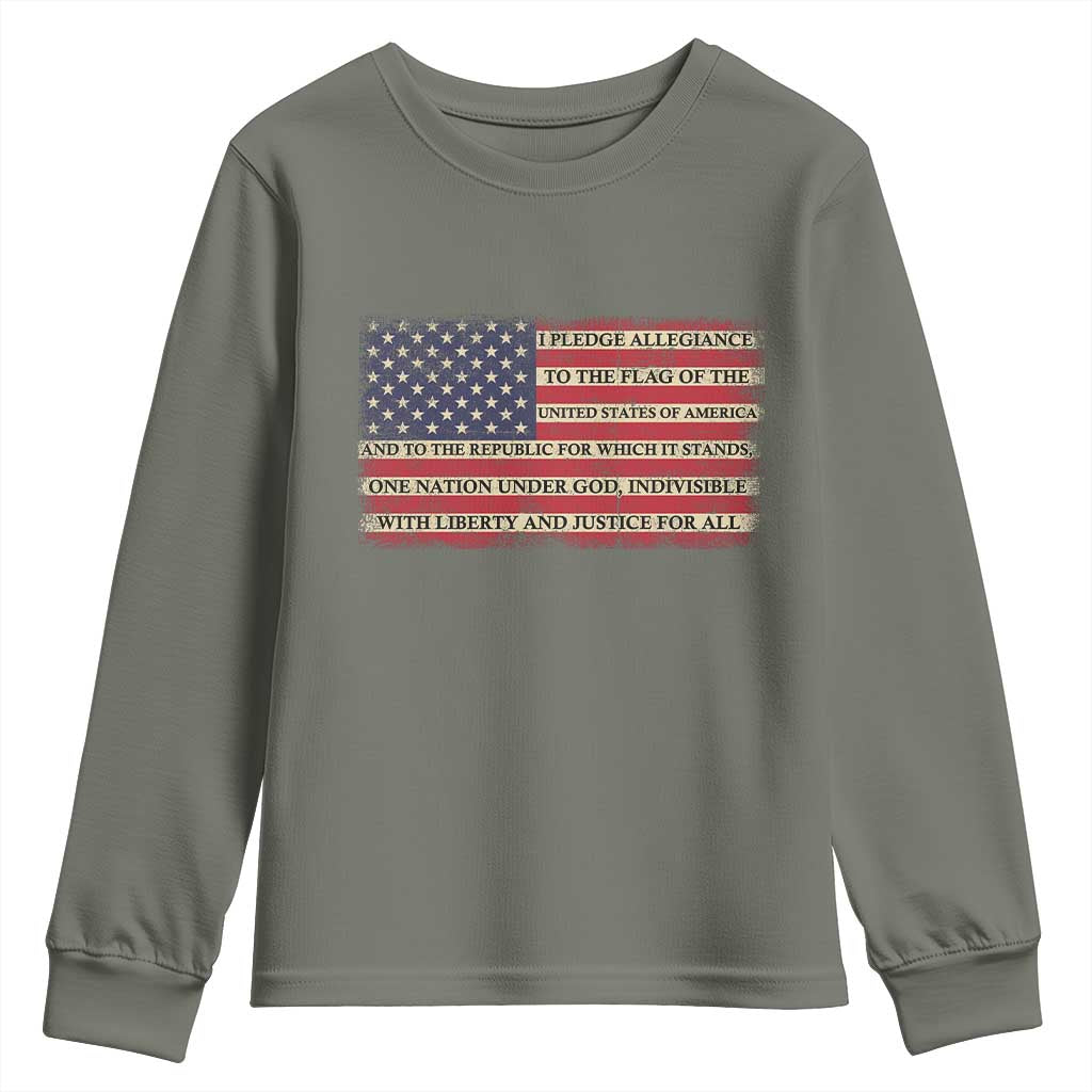 Pledge of Allegiance USA Flag Vintage Patriotic Graphic Youth Sweatshirt One Nation Under God Liberty and Justice for All