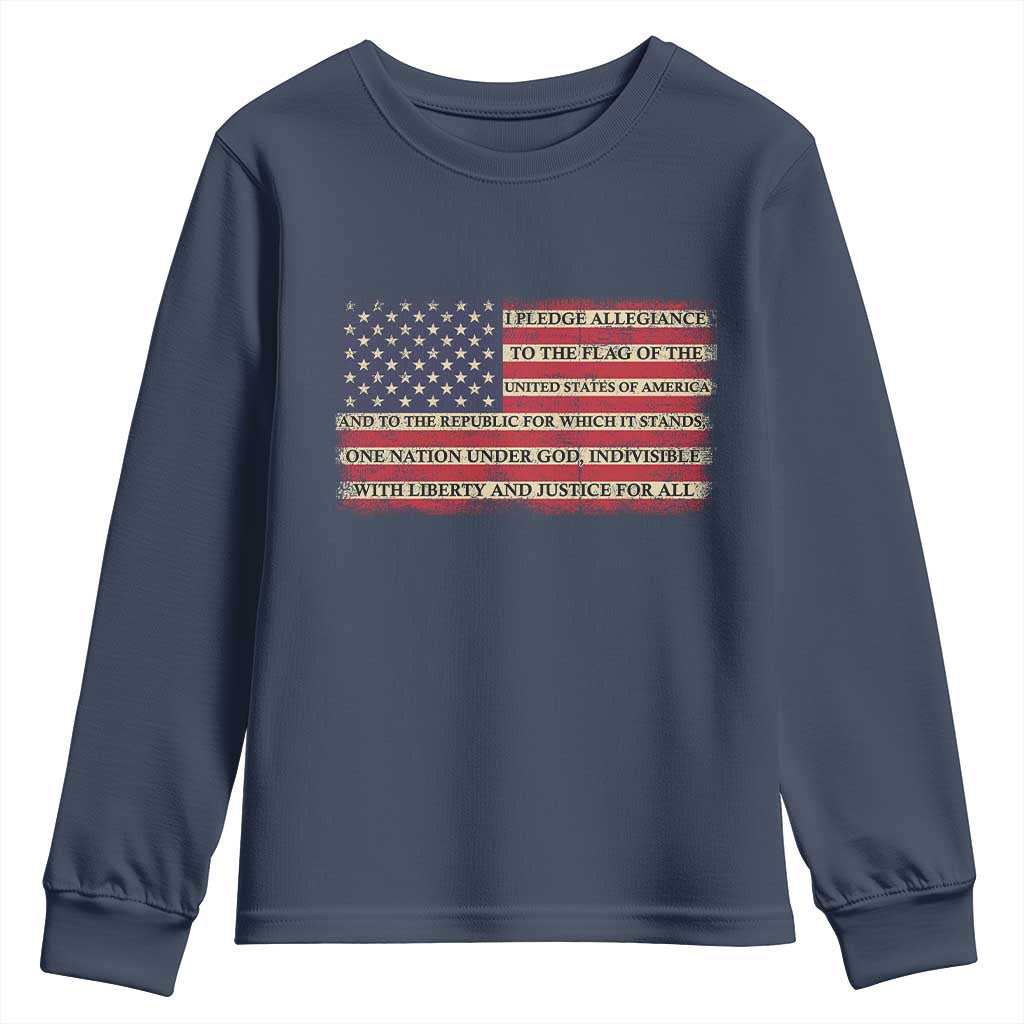Pledge of Allegiance USA Flag Vintage Patriotic Graphic Youth Sweatshirt One Nation Under God Liberty and Justice for All