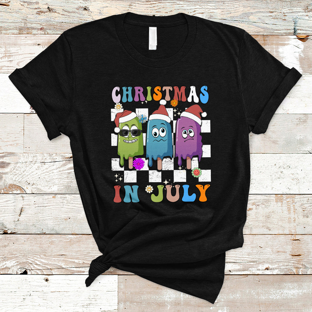 Christmas in July T Shirt Xmas in July Melting Popsicles Stick Summer Vibes Retro - Wonder Print Shop