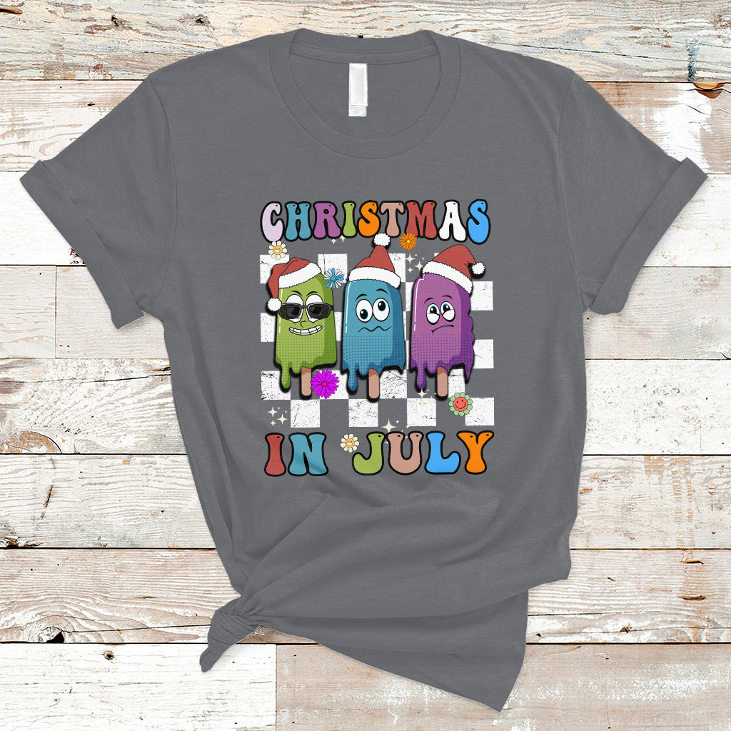 Christmas in July T Shirt Xmas in July Melting Popsicles Stick Summer Vibes Retro - Wonder Print Shop