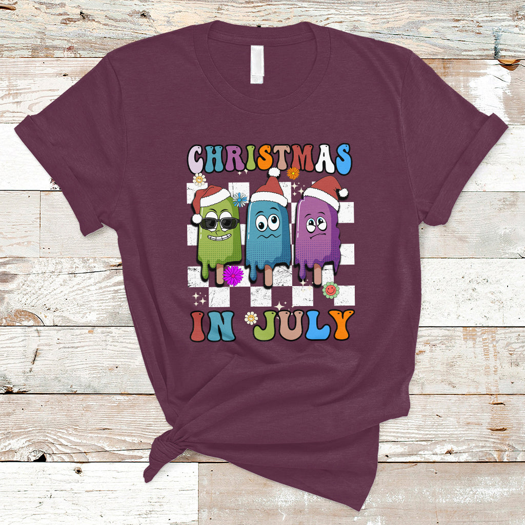 Christmas in July T Shirt Xmas in July Melting Popsicles Stick Summer Vibes Retro - Wonder Print Shop