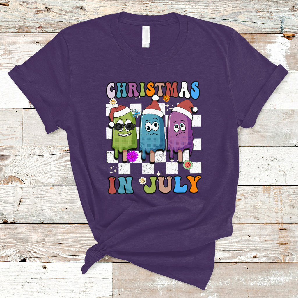 Christmas in July T Shirt Xmas in July Melting Popsicles Stick Summer Vibes Retro - Wonder Print Shop