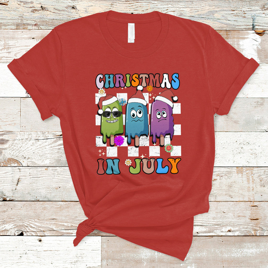 Christmas in July T Shirt Xmas in July Melting Popsicles Stick Summer Vibes Retro - Wonder Print Shop
