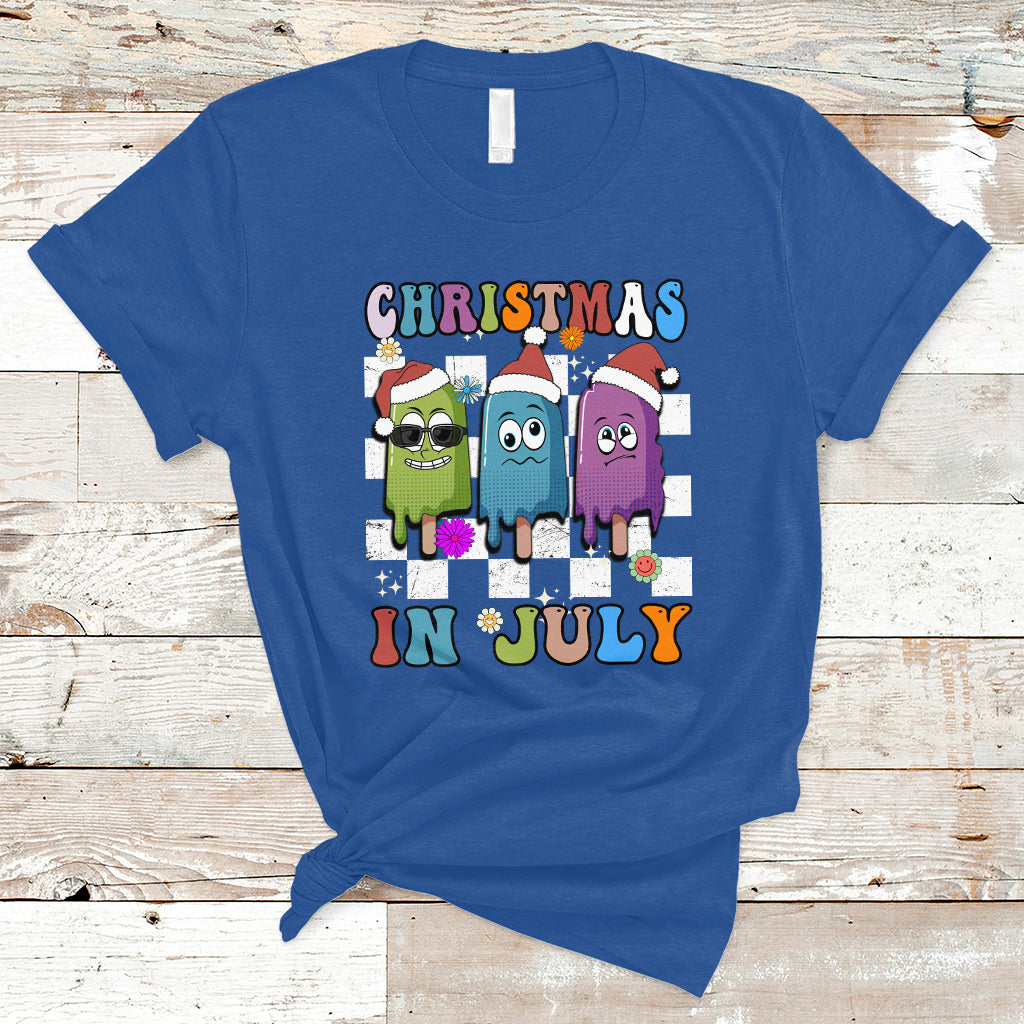 Christmas in July T Shirt Xmas in July Melting Popsicles Stick Summer Vibes Retro - Wonder Print Shop
