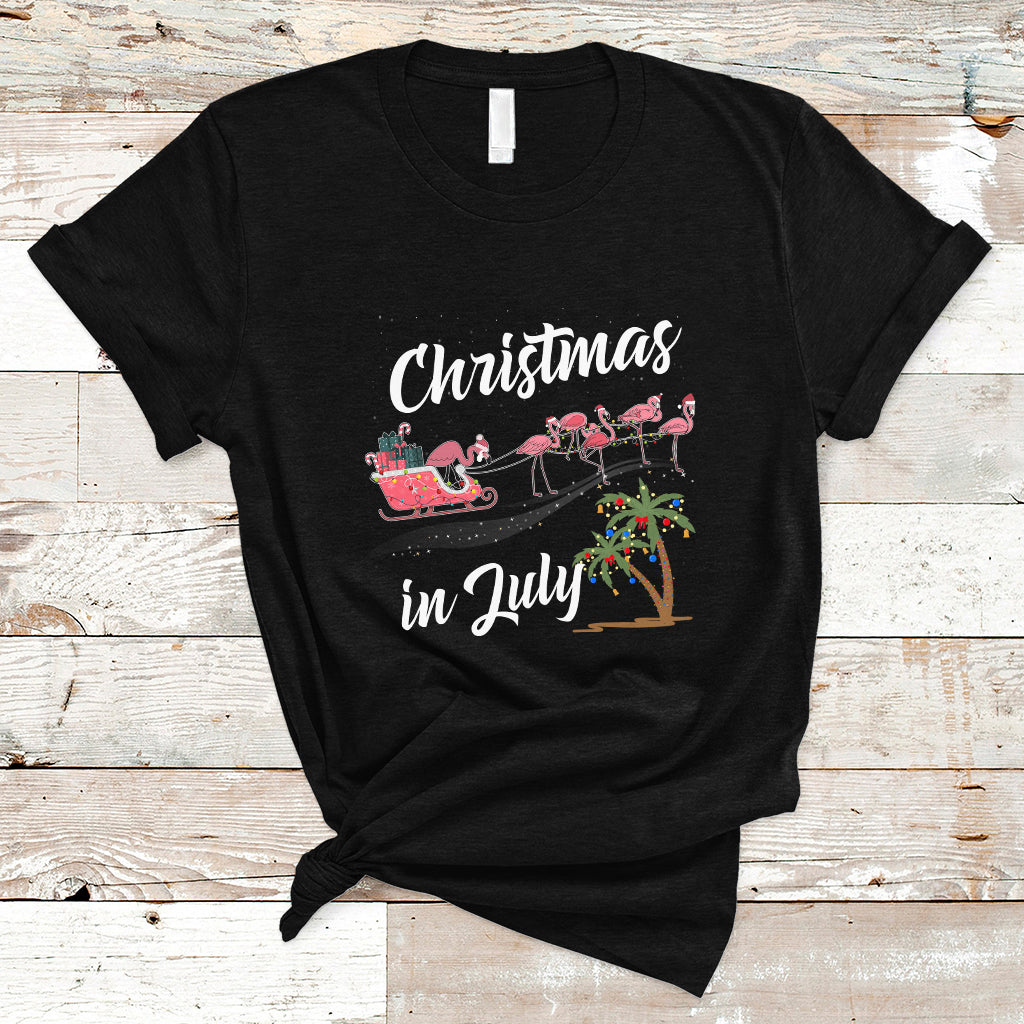 Christmas in July T Shirt Christmas in July Pink Flamingo Funny Xmas Matching - Wonder Print Shop