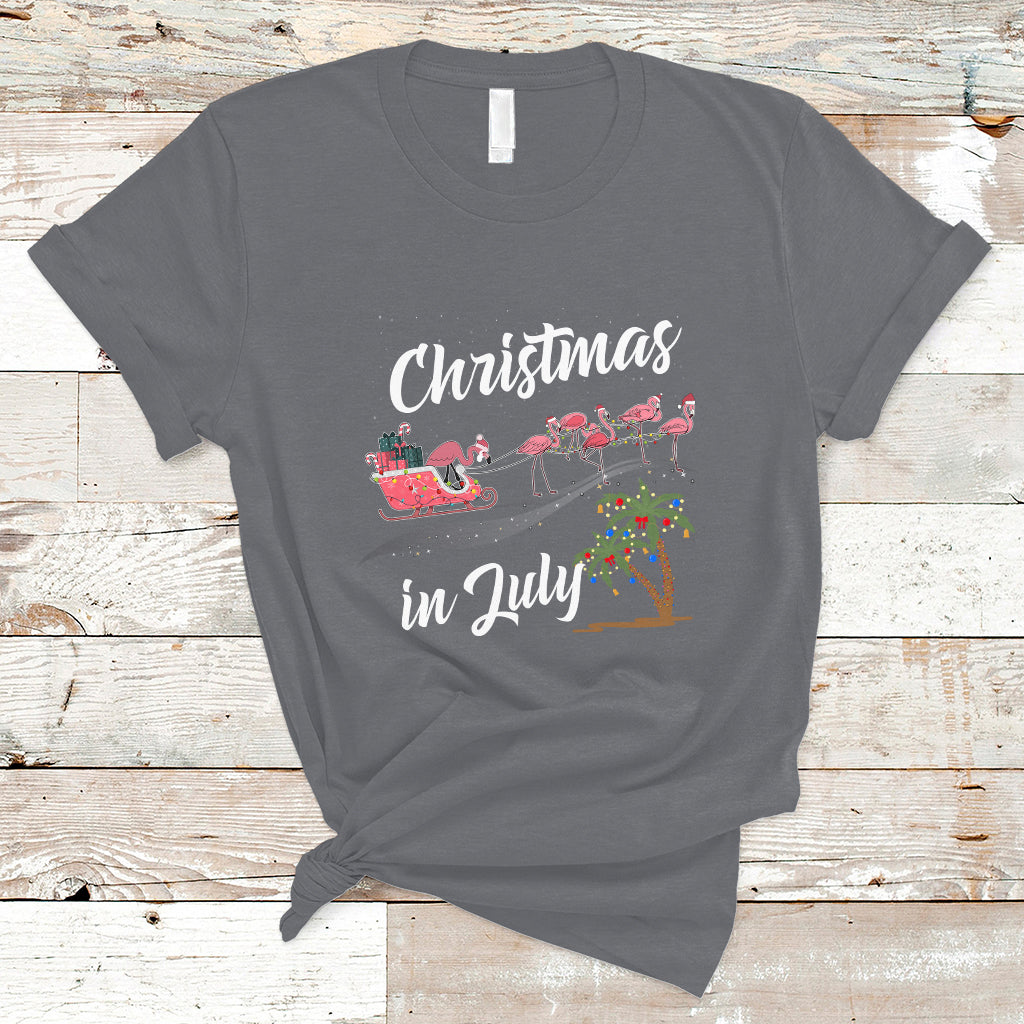 Christmas in July T Shirt Christmas in July Pink Flamingo Funny Xmas Matching - Wonder Print Shop