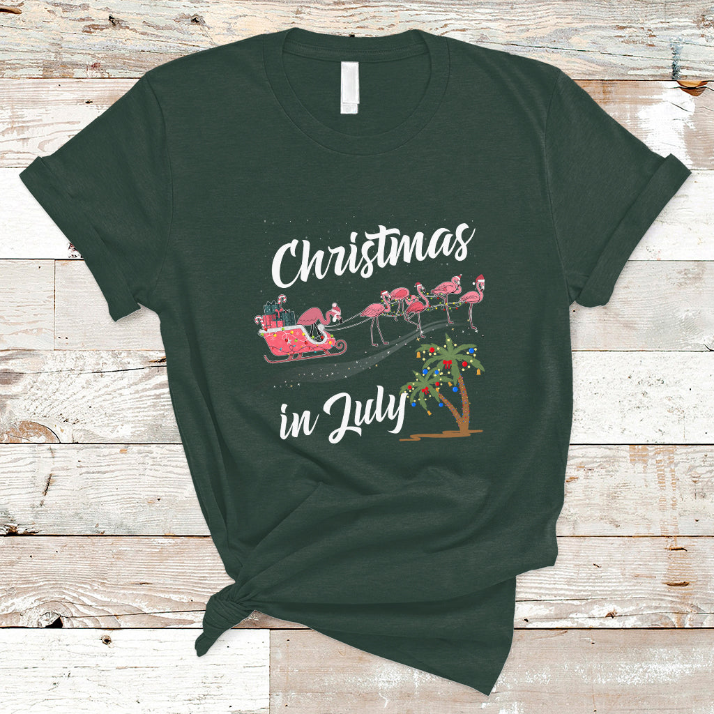 Christmas in July T Shirt Christmas in July Pink Flamingo Funny Xmas Matching - Wonder Print Shop
