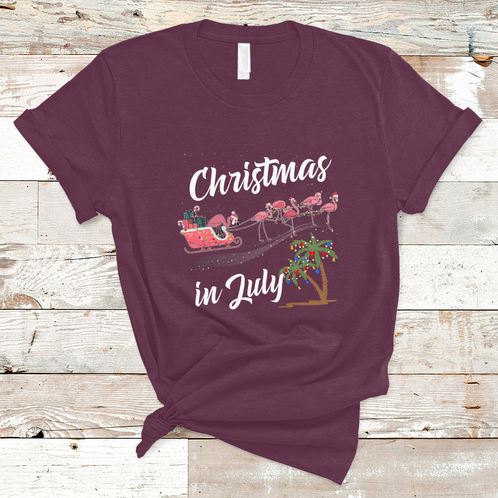 Christmas in July T Shirt Christmas in July Pink Flamingo Funny Xmas Matching - Wonder Print Shop