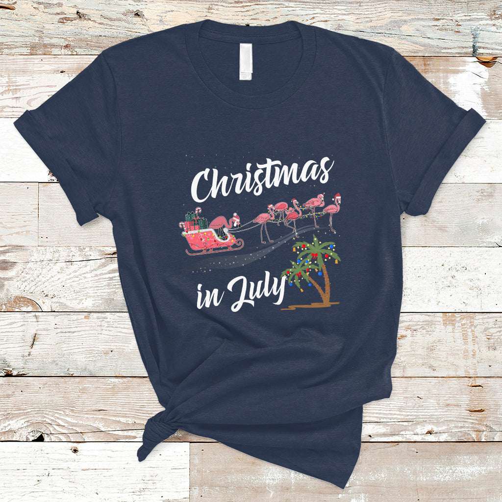 Christmas in July T Shirt Christmas in July Pink Flamingo Funny Xmas Matching - Wonder Print Shop