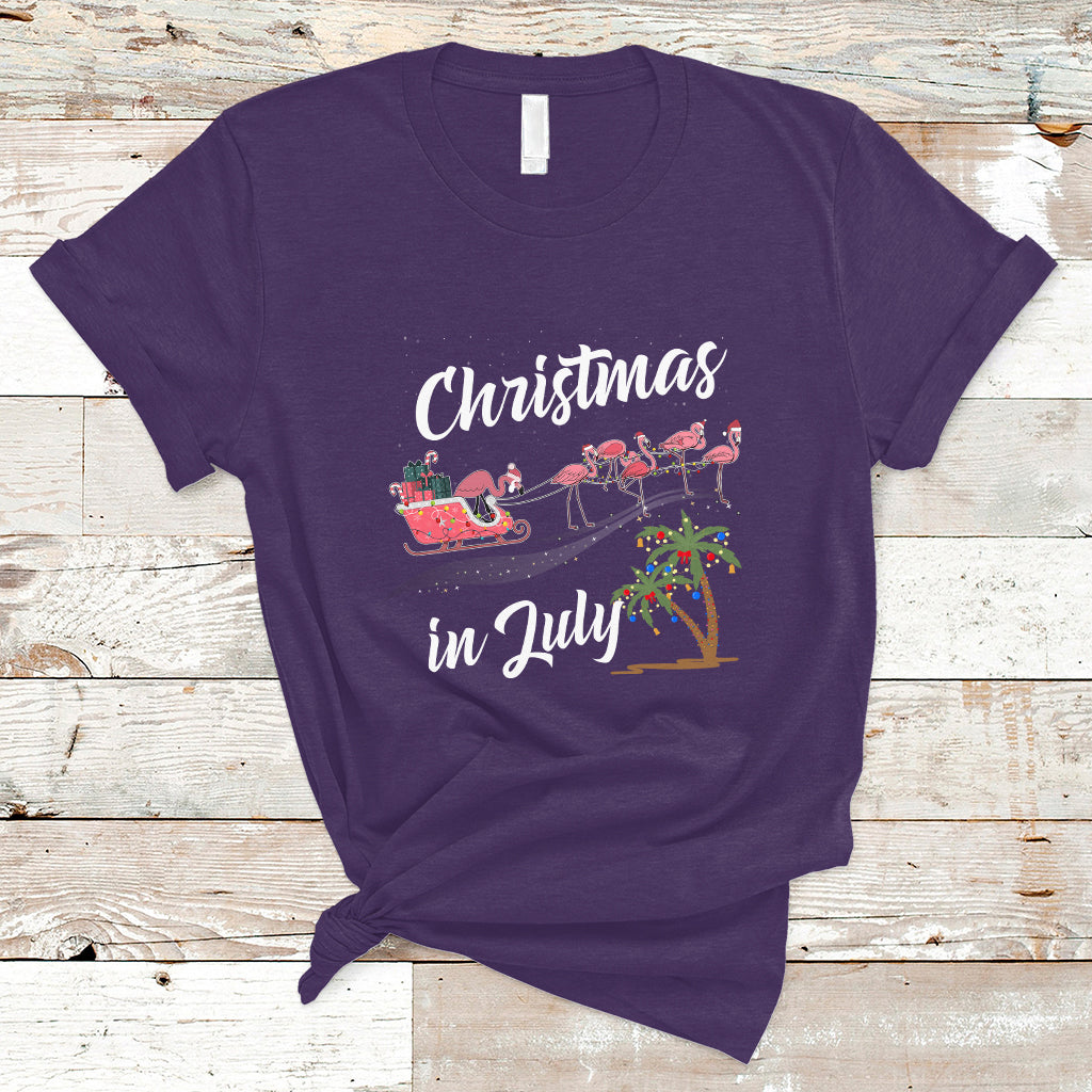 Christmas in July T Shirt Christmas in July Pink Flamingo Funny Xmas Matching - Wonder Print Shop