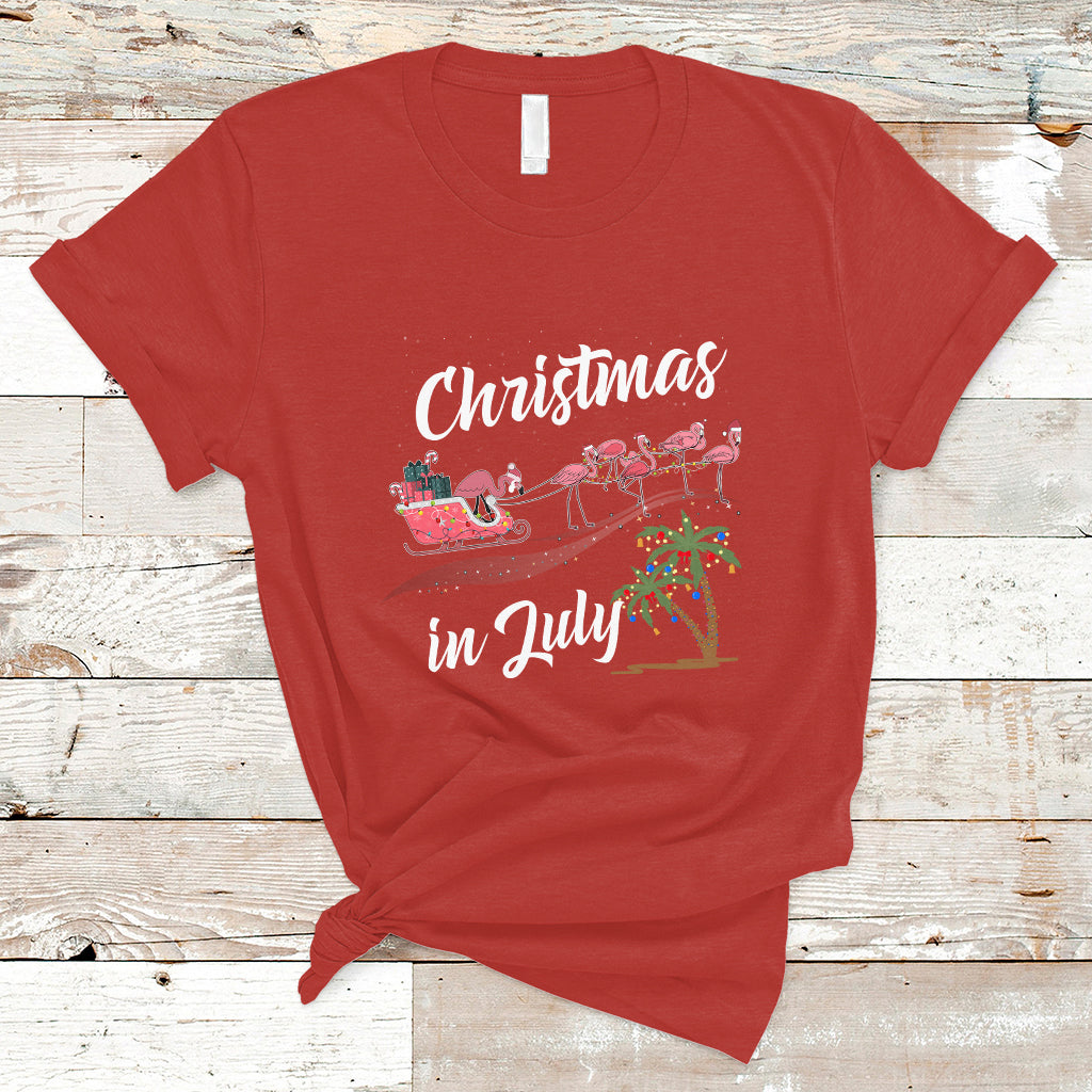 Christmas in July T Shirt Christmas in July Pink Flamingo Funny Xmas Matching - Wonder Print Shop