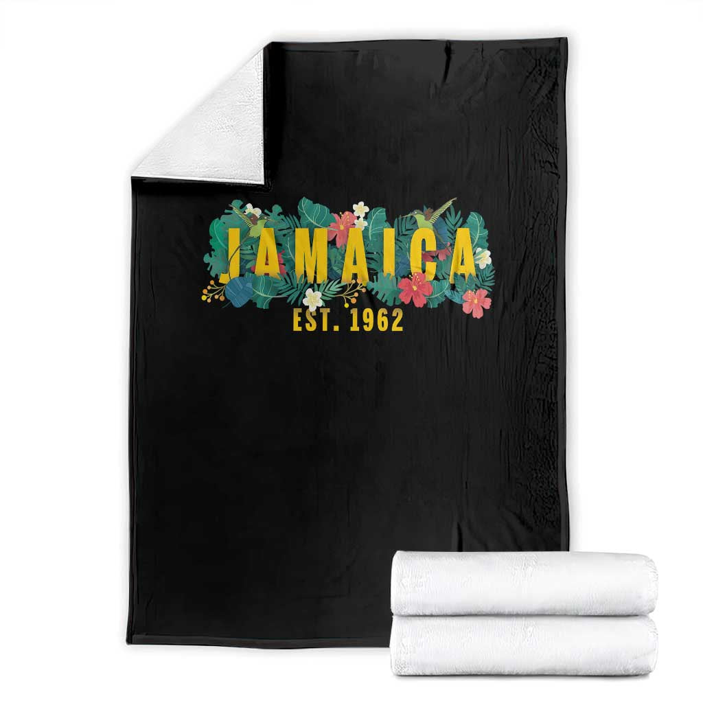 Jamaica Est 1962 Tropical Independence Throw Blanket Doctor Bird and Hibiscus Botanical Travel Souvenir