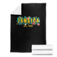 Jamaica Est 1962 Tropical Independence Throw Blanket Doctor Bird and Hibiscus Botanical Travel Souvenir