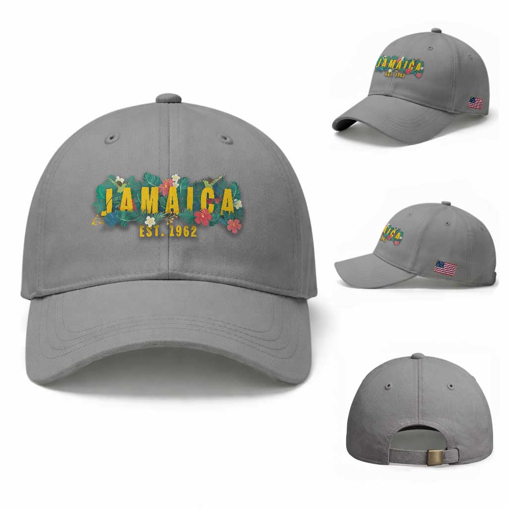 Jamaica Est 1962 Tropical Independence Baseball Cap Doctor Bird and Hibiscus Botanical Travel Souvenir