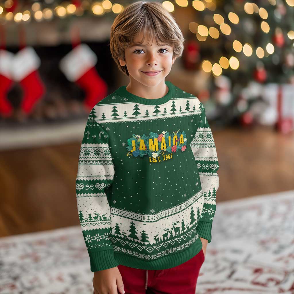 Jamaica Est 1962 Tropical Independence Ugly Christmas Sweater Doctor Bird and Hibiscus Botanical Travel Souvenir