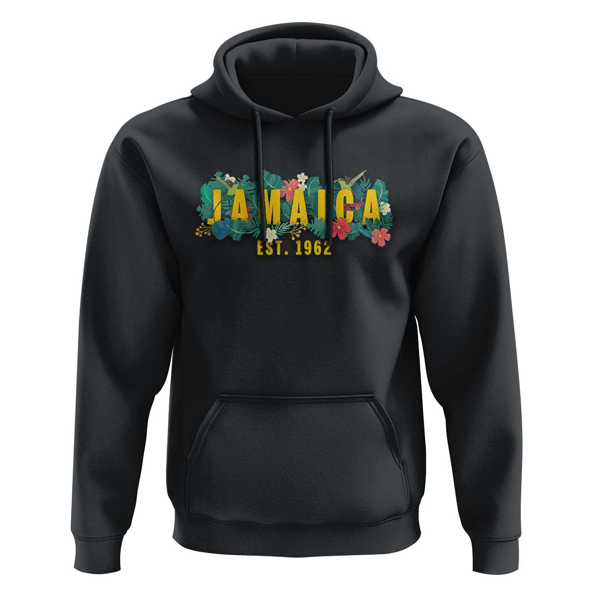 Jamaica Est 1962 Tropical Independence Hoodie Doctor Bird and Hibiscus Botanical Travel Souvenir