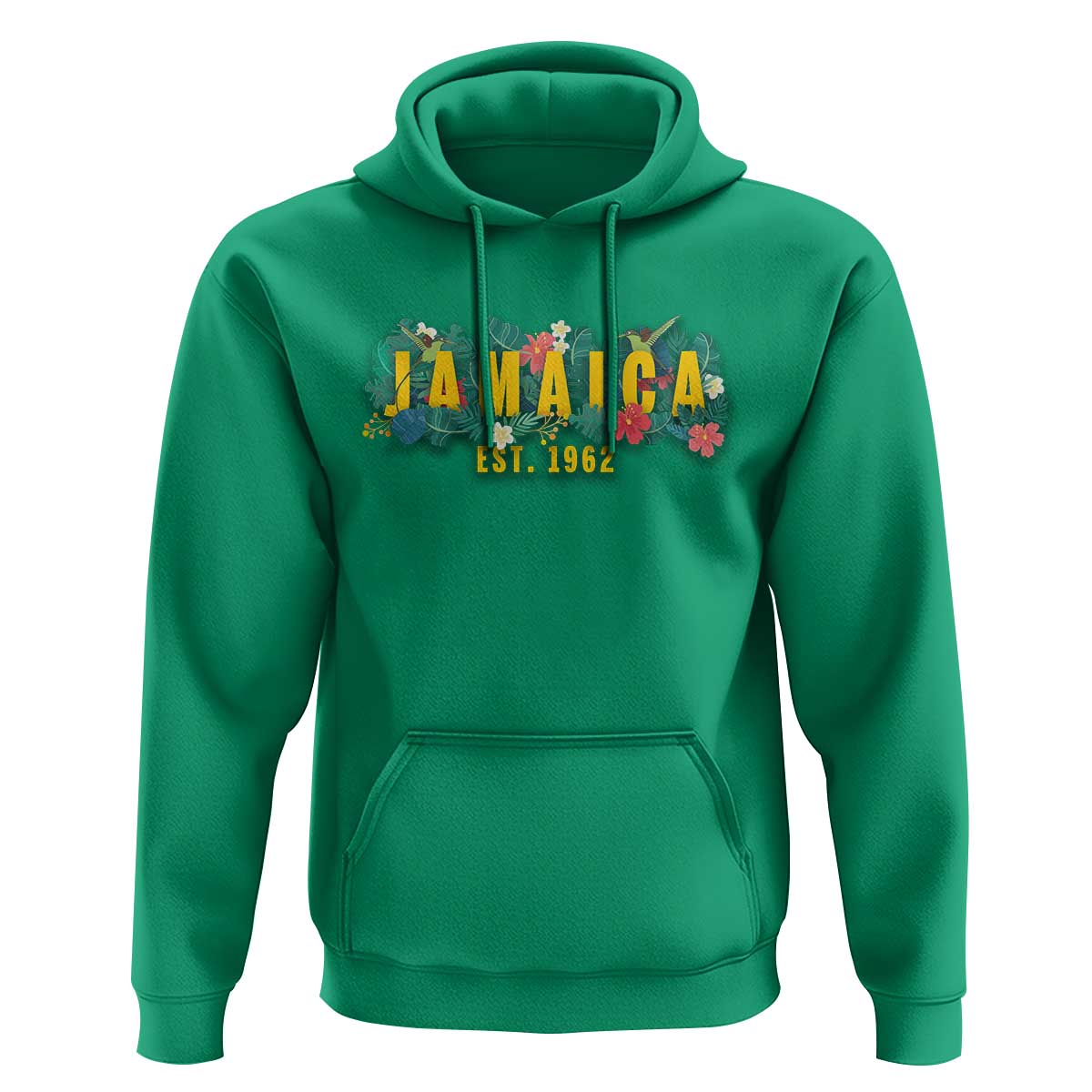 Jamaica Est 1962 Tropical Independence Hoodie Doctor Bird and Hibiscus Botanical Travel Souvenir
