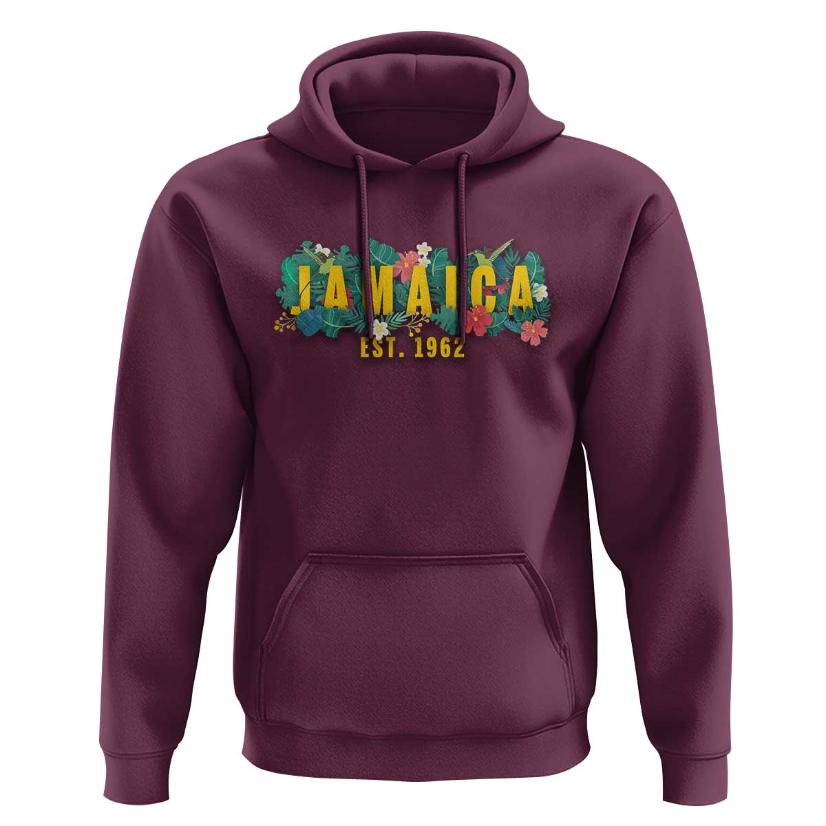 Jamaica Est 1962 Tropical Independence Hoodie Doctor Bird and Hibiscus Botanical Travel Souvenir