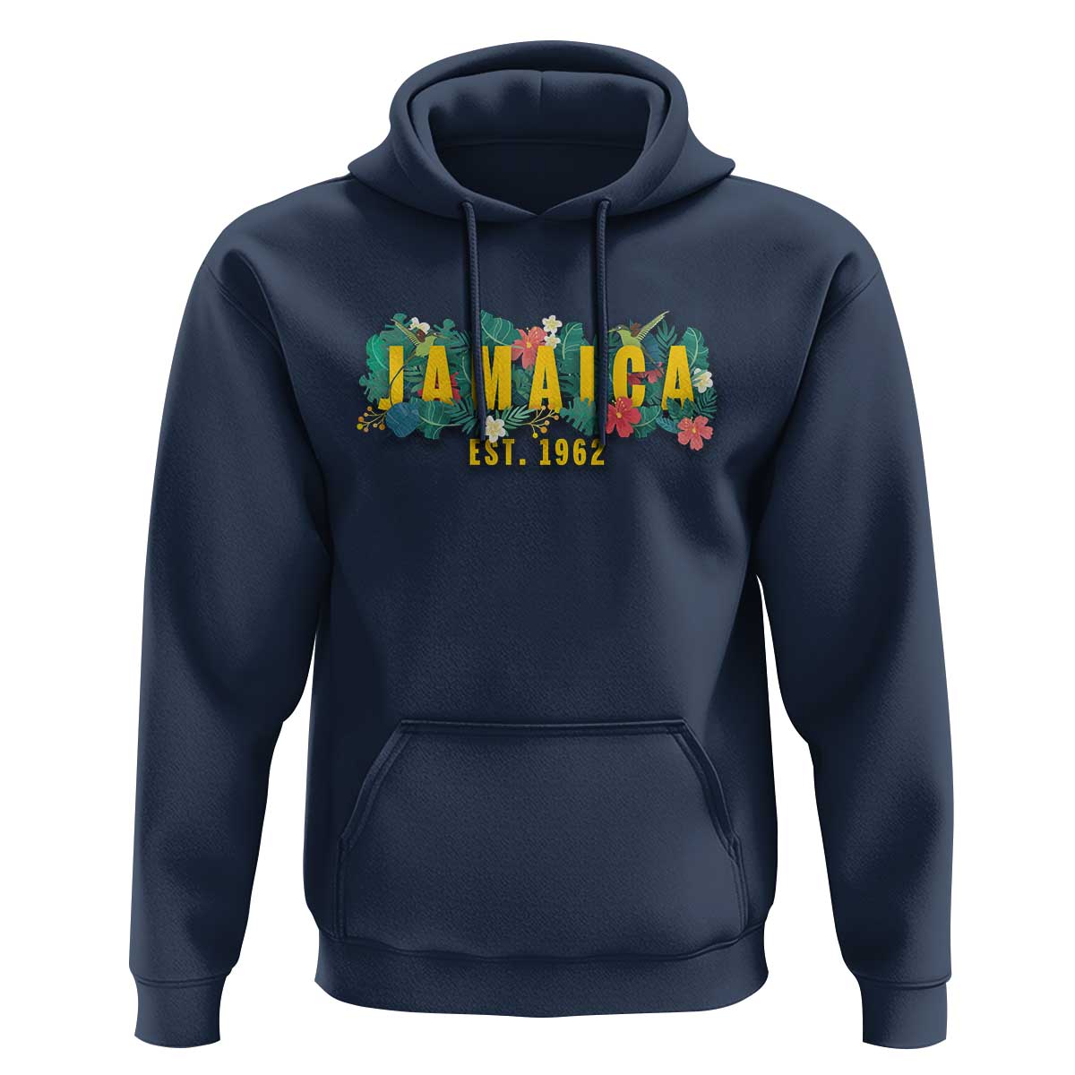 Jamaica Est 1962 Tropical Independence Hoodie Doctor Bird and Hibiscus Botanical Travel Souvenir