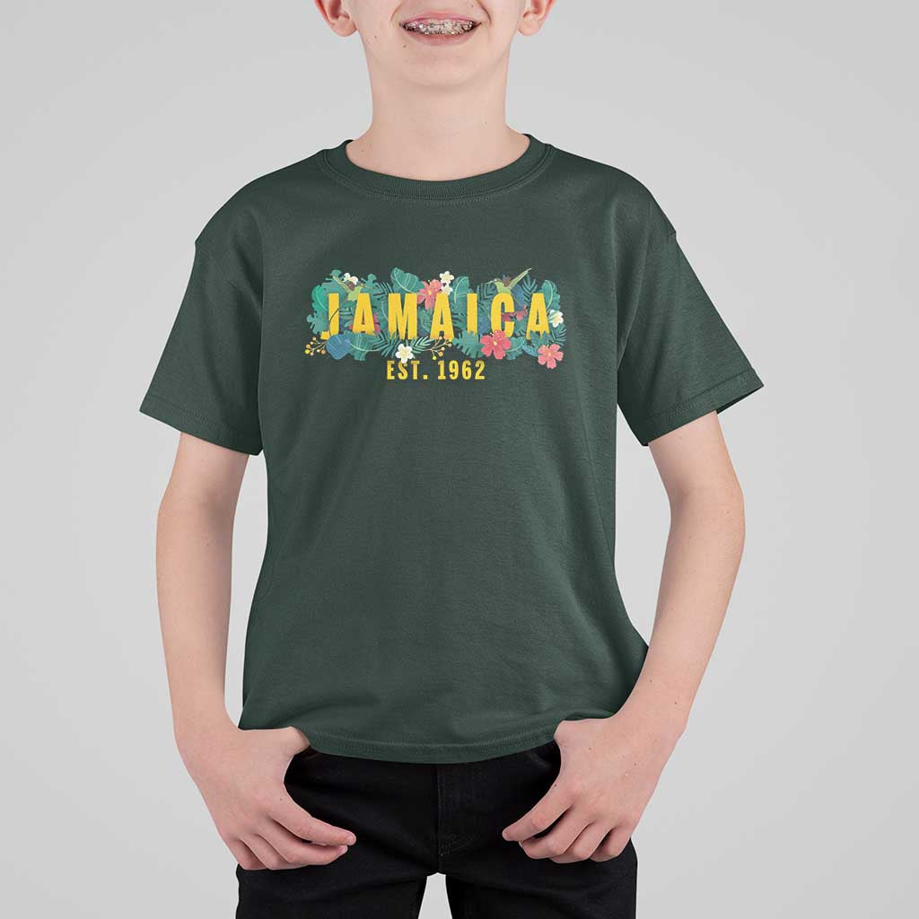 Jamaica Est 1962 Tropical Independence T Shirt For Kid Doctor Bird and Hibiscus Botanical Travel Souvenir