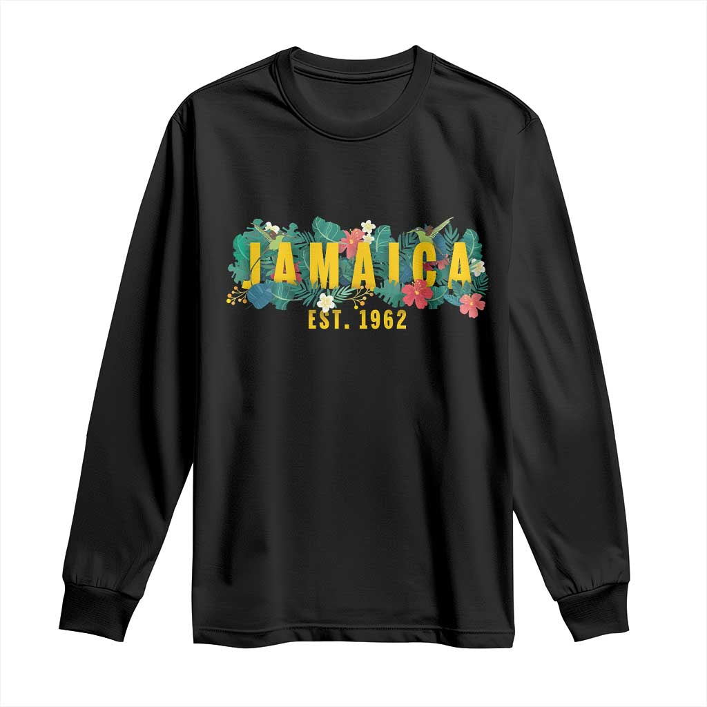 Jamaica Est 1962 Tropical Independence Long Sleeve Shirt Doctor Bird and Hibiscus Botanical Travel Souvenir