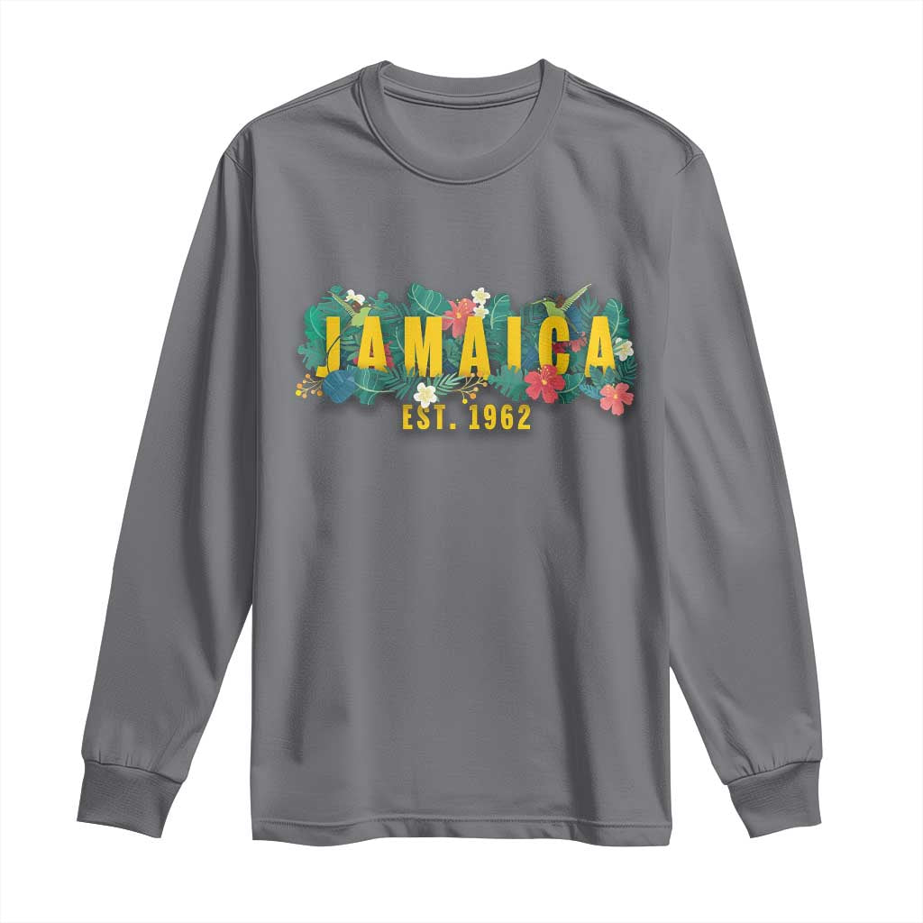 Jamaica Est 1962 Tropical Independence Long Sleeve Shirt Doctor Bird and Hibiscus Botanical Travel Souvenir