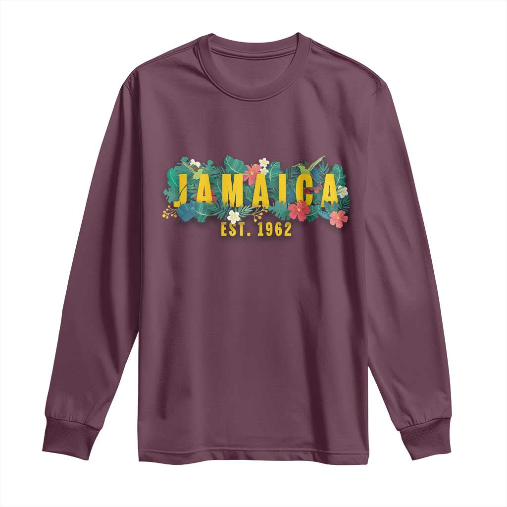 Jamaica Est 1962 Tropical Independence Long Sleeve Shirt Doctor Bird and Hibiscus Botanical Travel Souvenir