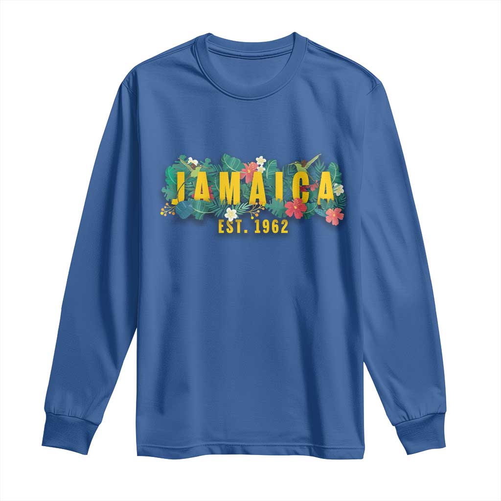 Jamaica Est 1962 Tropical Independence Long Sleeve Shirt Doctor Bird and Hibiscus Botanical Travel Souvenir