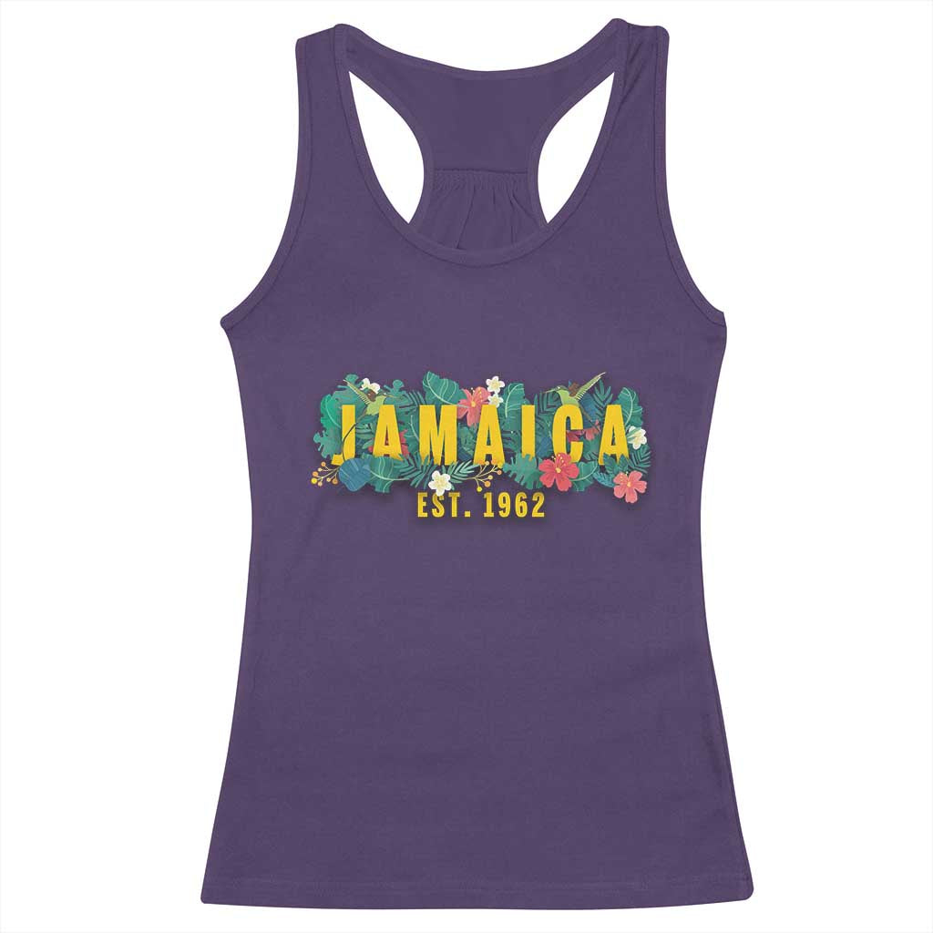Jamaica Est 1962 Tropical Independence Racerback Tank Top Doctor Bird and Hibiscus Botanical Travel Souvenir