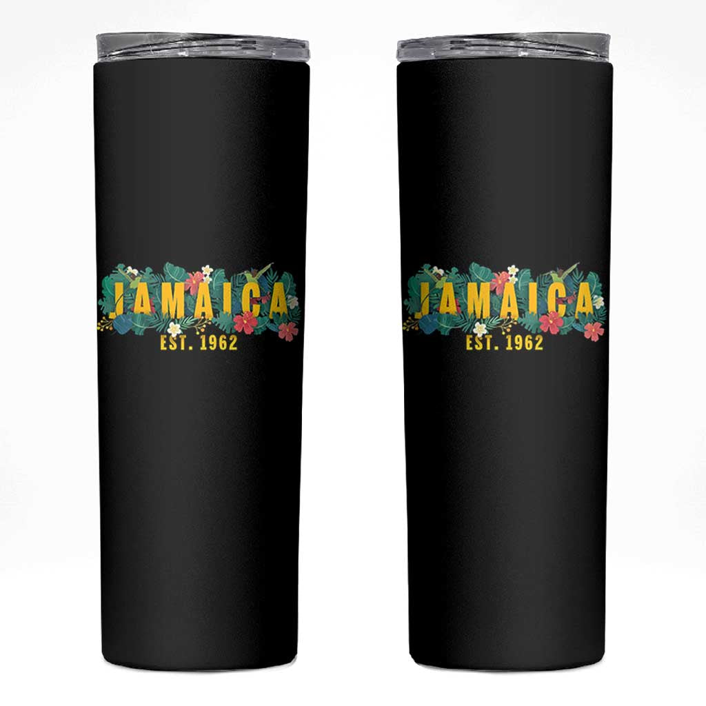 Jamaica Est 1962 Tropical Independence Skinny Tumbler Doctor Bird and Hibiscus Botanical Travel Souvenir