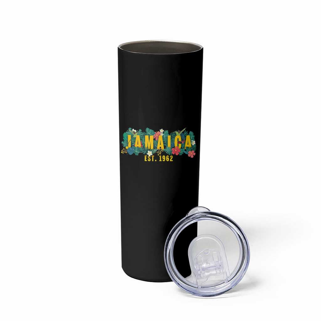 Jamaica Est 1962 Tropical Independence Skinny Tumbler Doctor Bird and Hibiscus Botanical Travel Souvenir