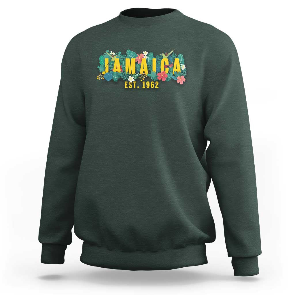 Jamaica Est 1962 Tropical Independence Sweatshirt Doctor Bird and Hibiscus Botanical Travel Souvenir