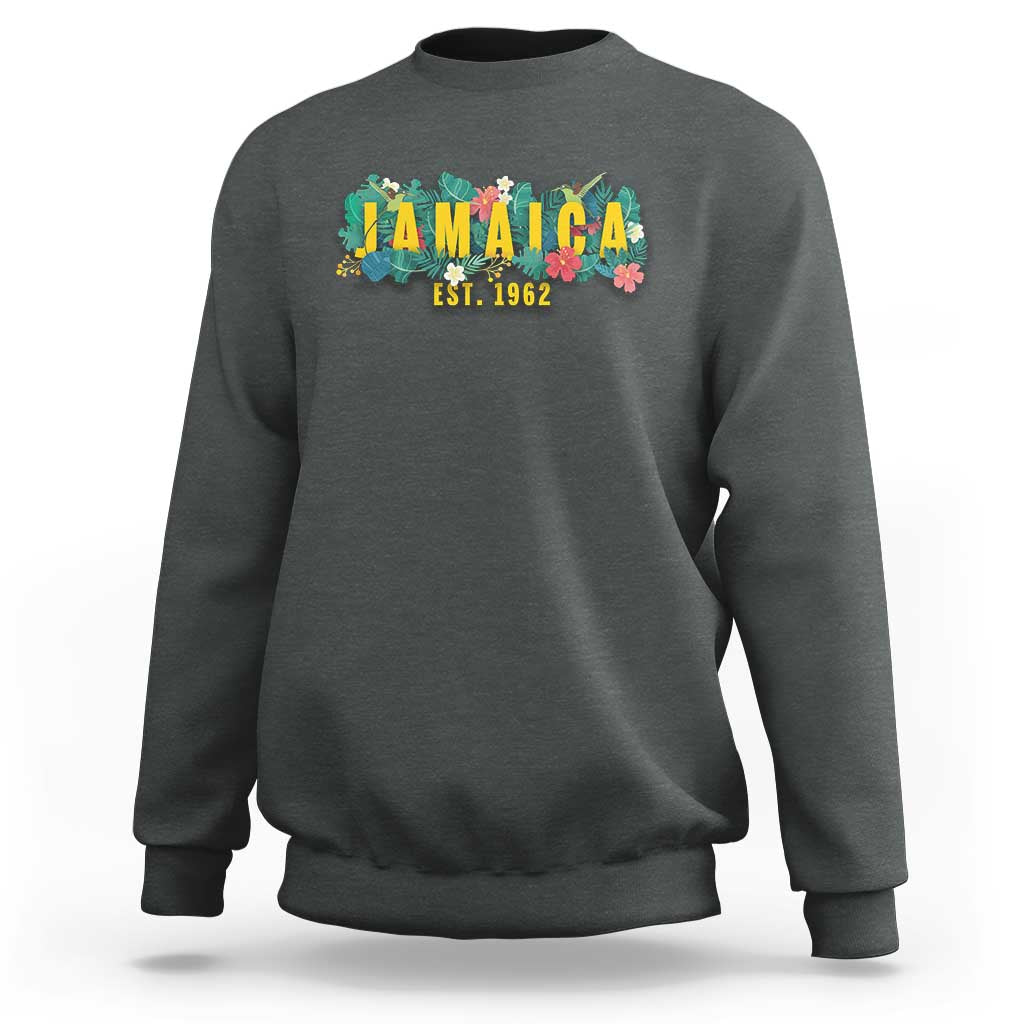Jamaica Est 1962 Tropical Independence Sweatshirt Doctor Bird and Hibiscus Botanical Travel Souvenir