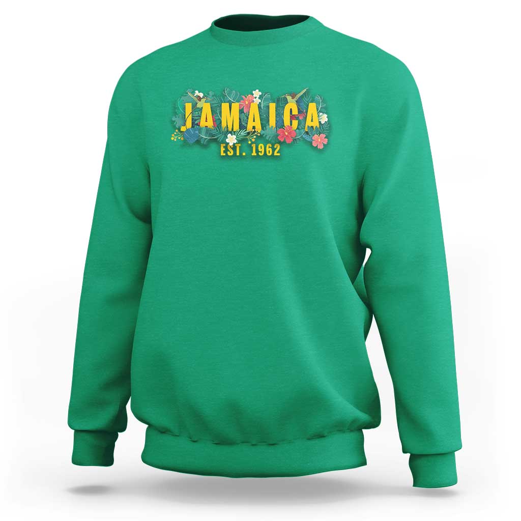 Jamaica Est 1962 Tropical Independence Sweatshirt Doctor Bird and Hibiscus Botanical Travel Souvenir