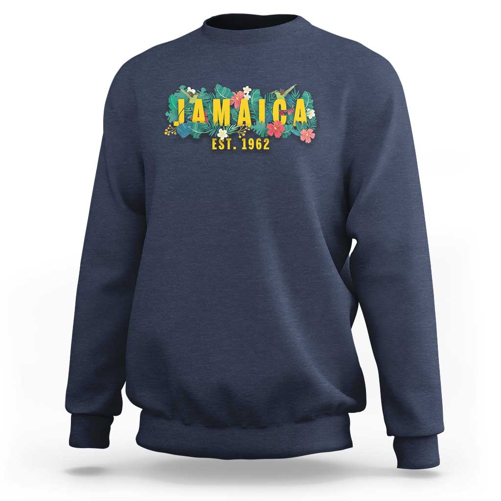 Jamaica Est 1962 Tropical Independence Sweatshirt Doctor Bird and Hibiscus Botanical Travel Souvenir
