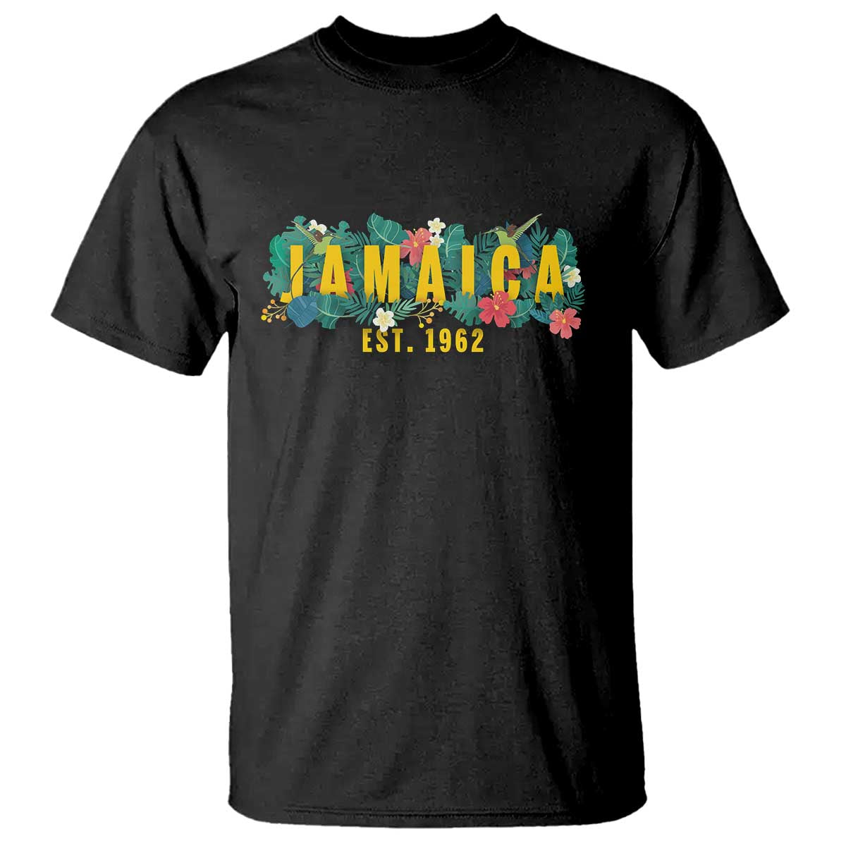 Jamaica Est 1962 Tropical Independence T Shirt Doctor Bird and Hibiscus Botanical Travel Souvenir TS02