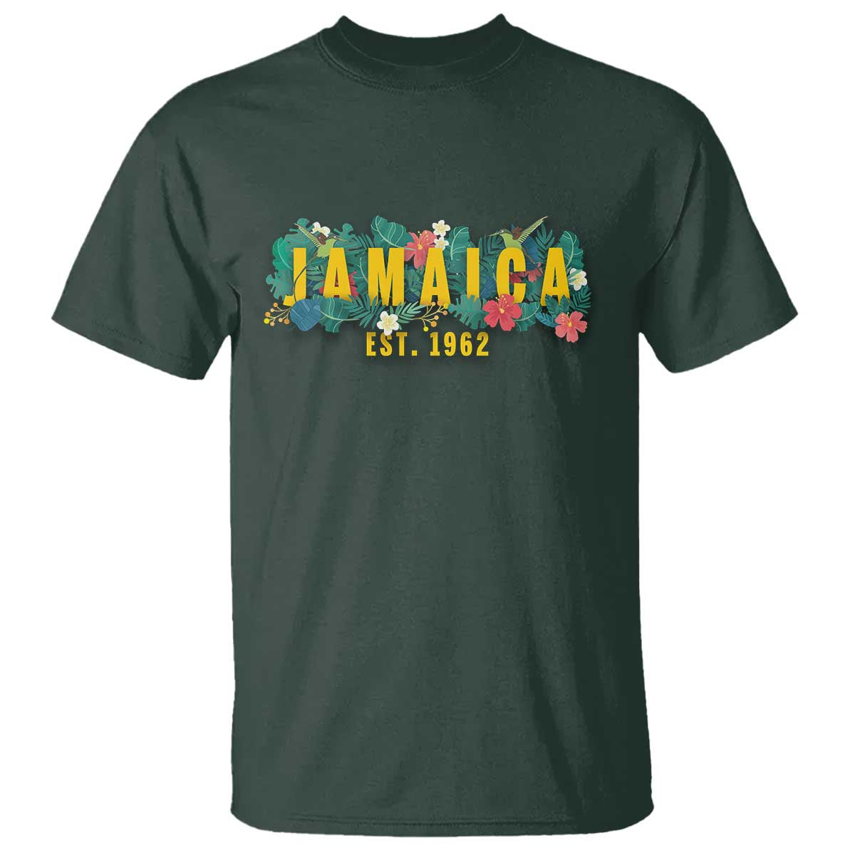 Jamaica Est 1962 Tropical Independence T Shirt Doctor Bird and Hibiscus Botanical Travel Souvenir TS02
