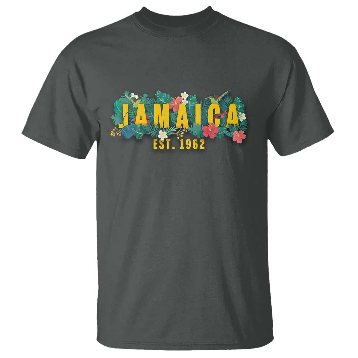 Jamaica Est 1962 Tropical Independence T Shirt Doctor Bird and Hibiscus Botanical Travel Souvenir TS02