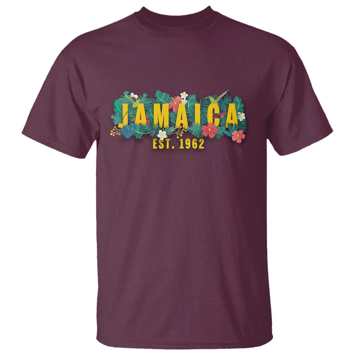 Jamaica Est 1962 Tropical Independence T Shirt Doctor Bird and Hibiscus Botanical Travel Souvenir TS02