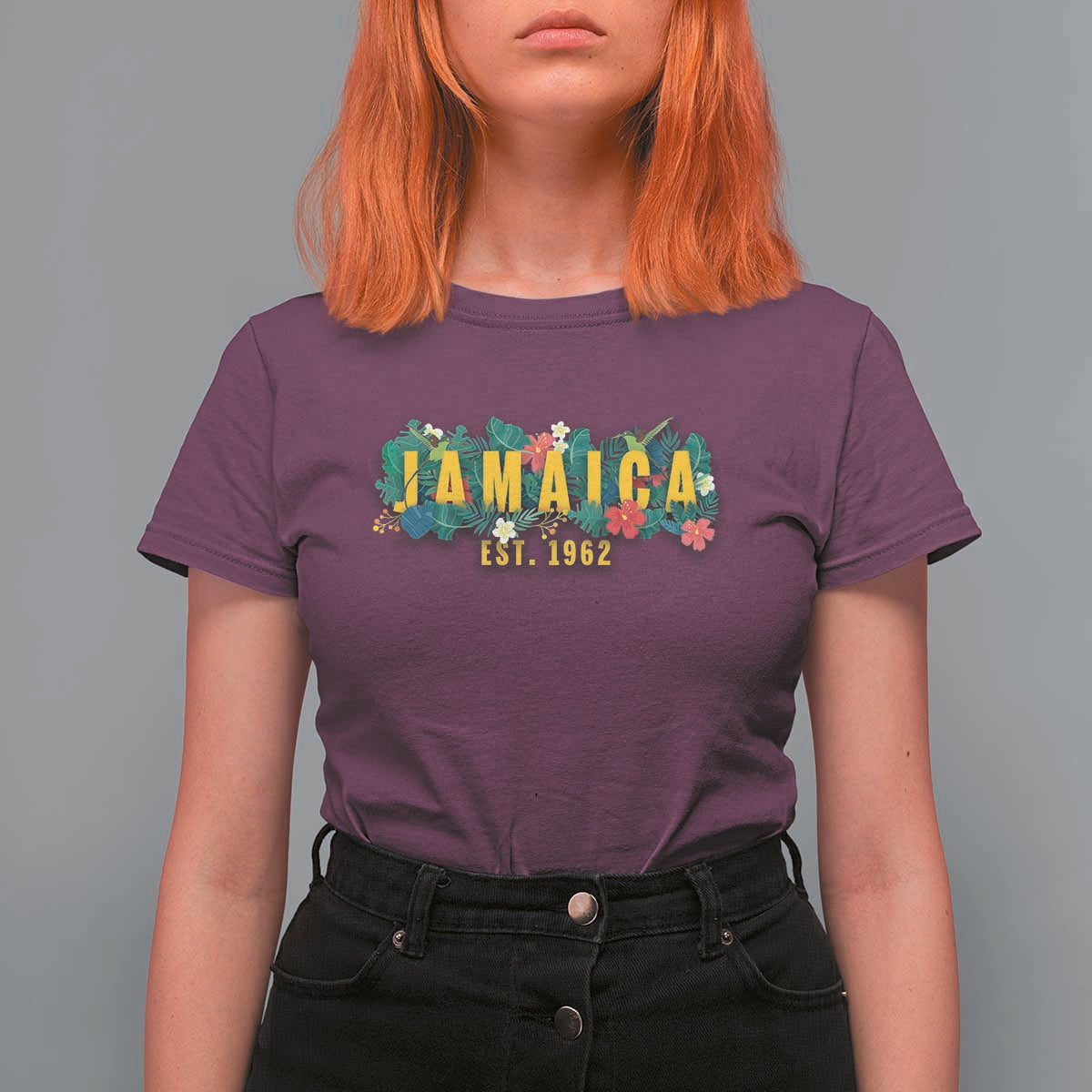 Jamaica Est 1962 Tropical Independence T Shirt For Women Doctor Bird and Hibiscus Botanical Travel Souvenir