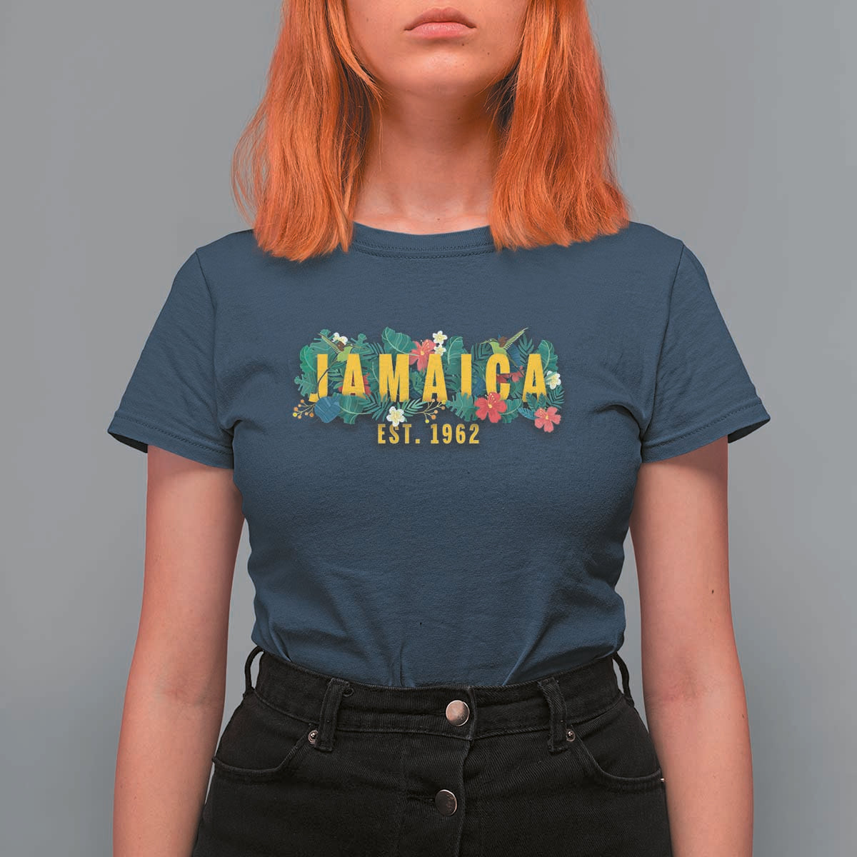 Jamaica Est 1962 Tropical Independence T Shirt For Women Doctor Bird and Hibiscus Botanical Travel Souvenir