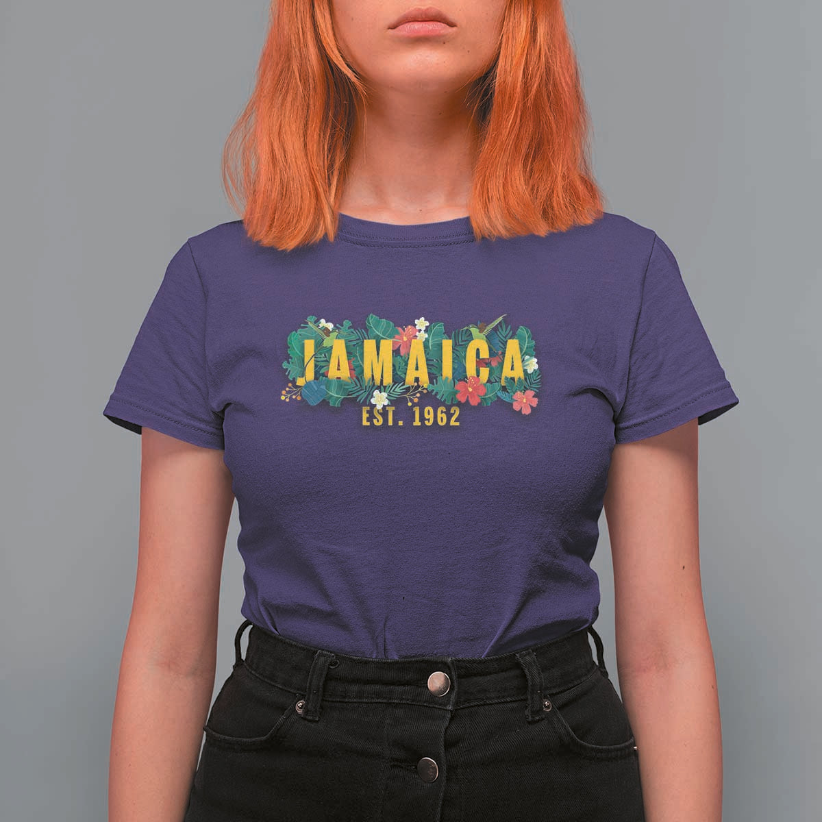 Jamaica Est 1962 Tropical Independence T Shirt For Women Doctor Bird and Hibiscus Botanical Travel Souvenir