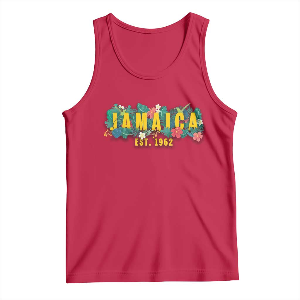 Jamaica Est 1962 Tropical Independence Tank Top Doctor Bird and Hibiscus Botanical Travel Souvenir