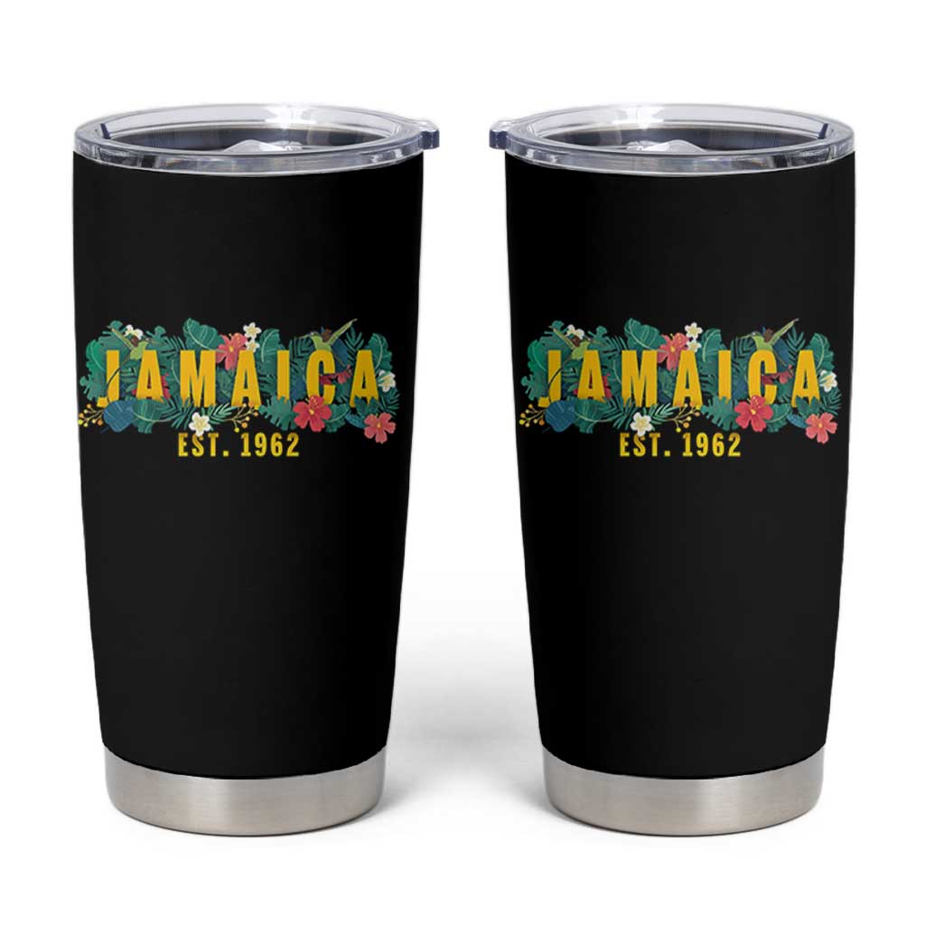 Jamaica Est 1962 Tropical Independence Tumbler Cup Doctor Bird and Hibiscus Botanical Travel Souvenir