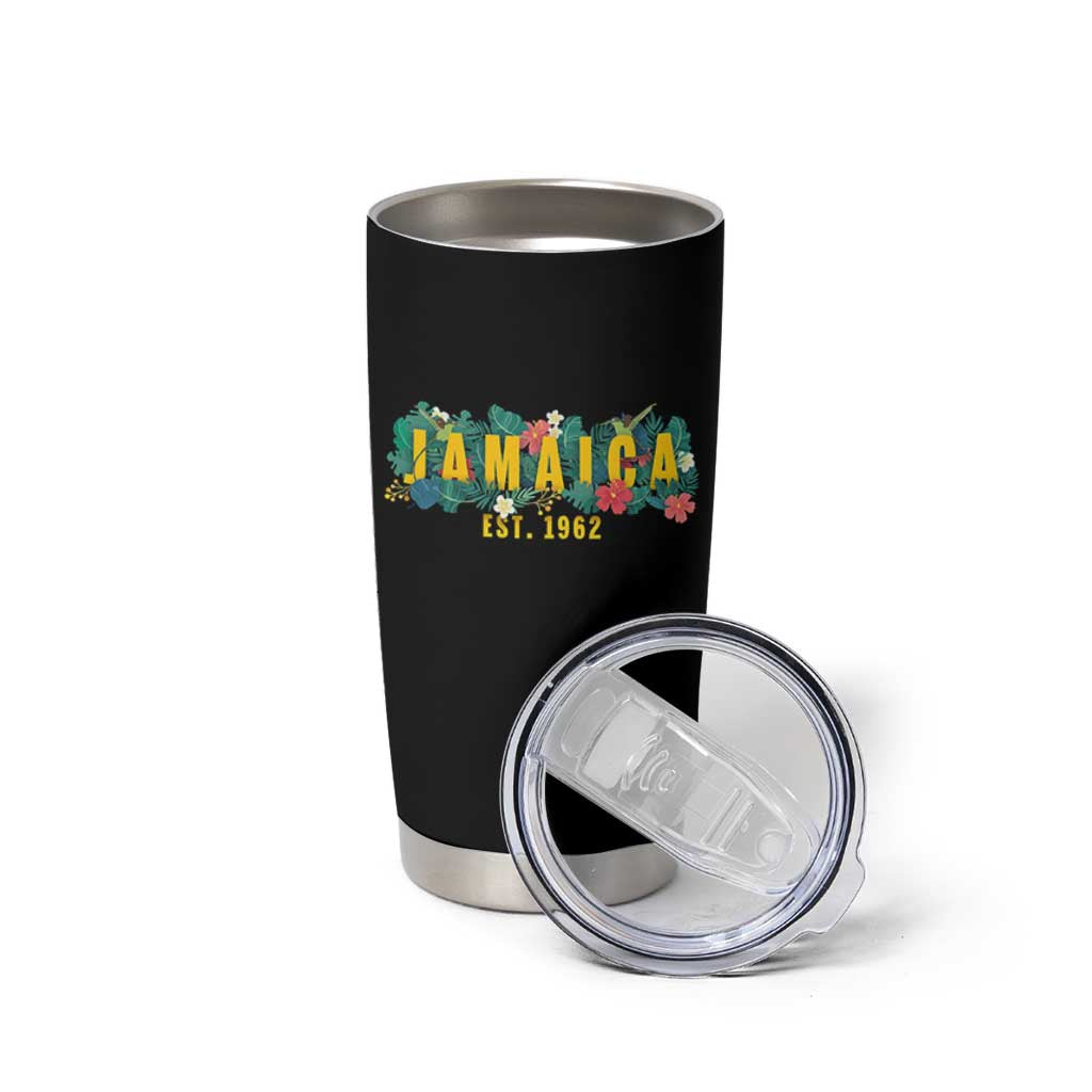 Jamaica Est 1962 Tropical Independence Tumbler Cup Doctor Bird and Hibiscus Botanical Travel Souvenir