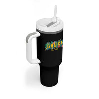 Jamaica Est 1962 Tropical Independence Tumbler With Handle Doctor Bird and Hibiscus Botanical Travel Souvenir