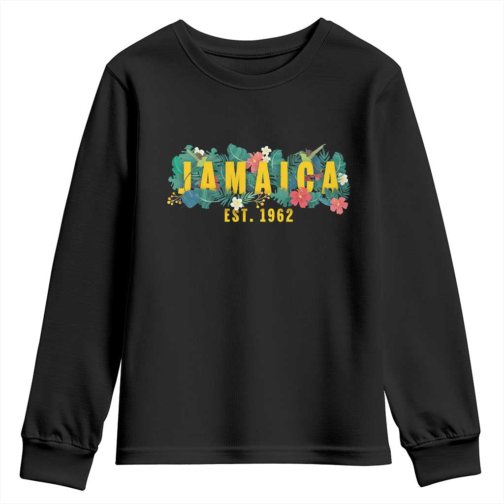 Jamaica Est 1962 Tropical Independence Youth Sweatshirt Doctor Bird and Hibiscus Botanical Travel Souvenir